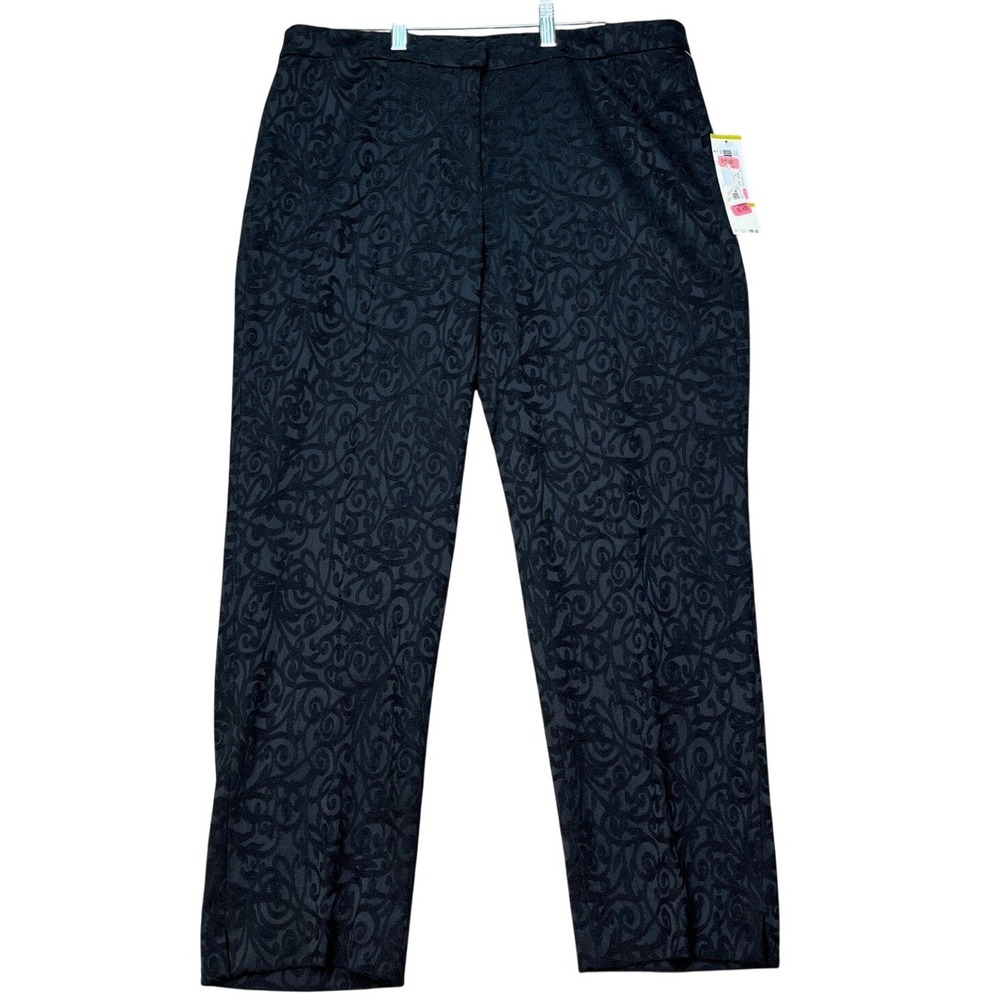 Jones New York Signature Dress Pants Womens 14‎ 35x27 Black Jacquard Stretch NEW